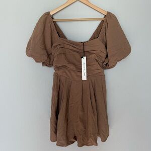 NWT Mustard Seed Brown Puff Sleeve Romper